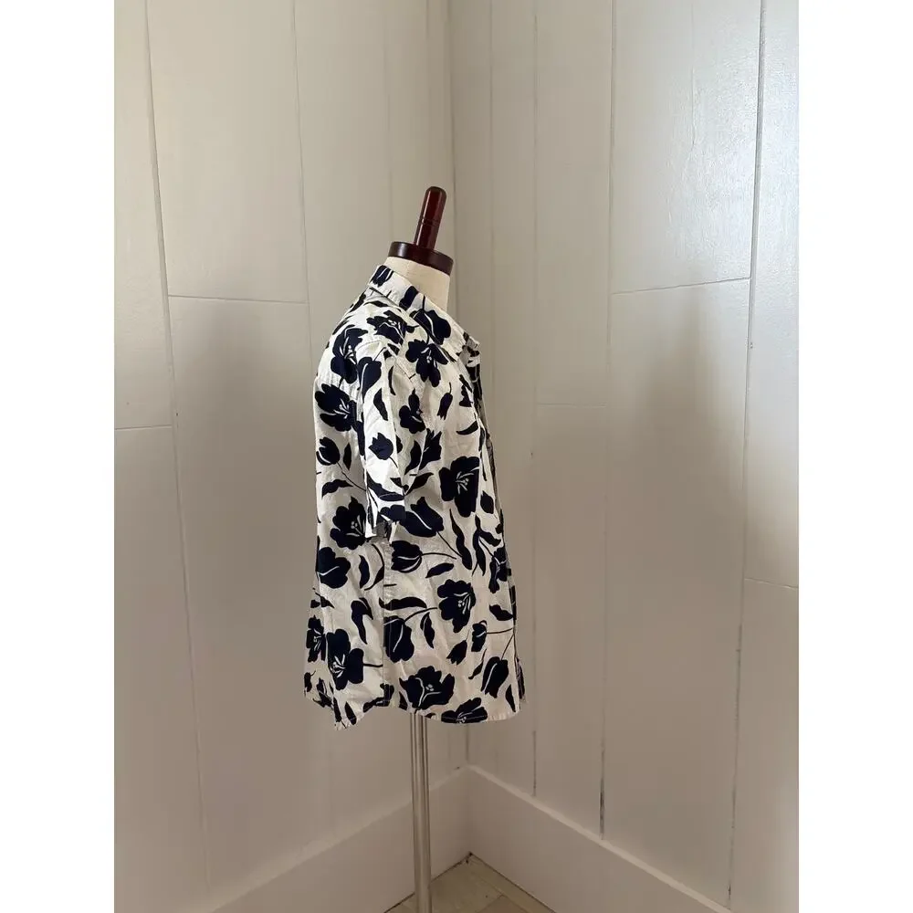 Old Navy Blue & White Floral Boys Buttondown, Size 8